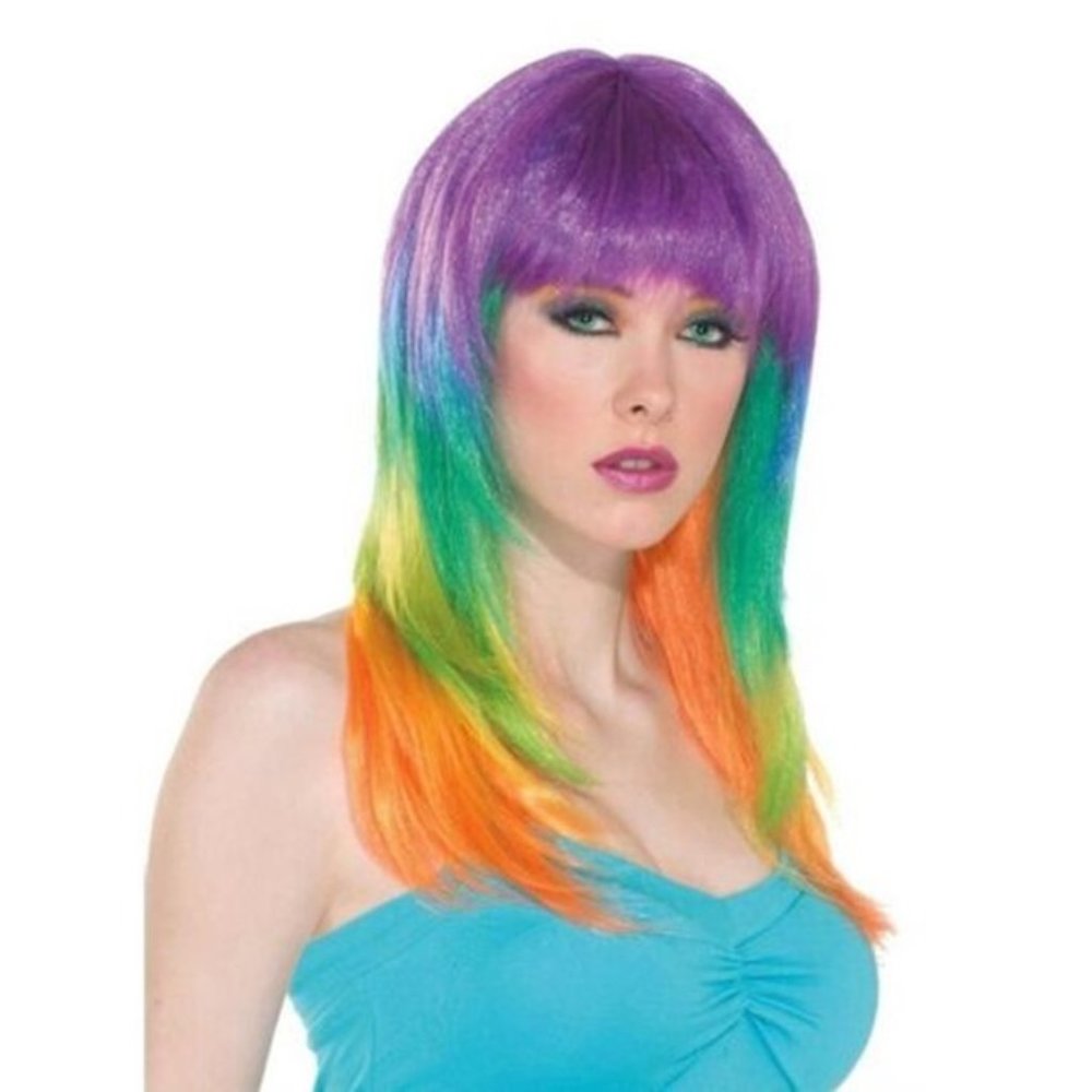 Prism Wig Club Candy 80's Rave Party Fancy Dress Halloween Costume Rainbow Color